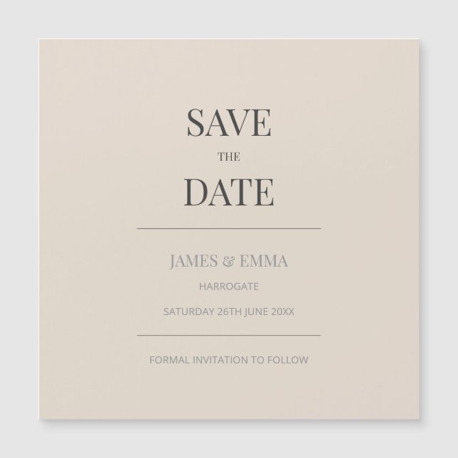 Minimalist Save the Date Card Soft Latte Magnetkarte (Vorderseite)