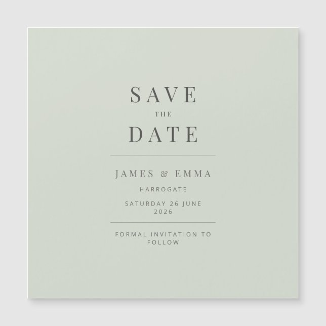 Minimalist Save the Date Pale Sage Magnetkarte (Vorderseite)