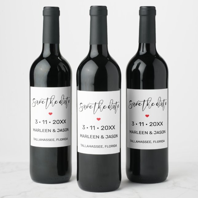 Minimalist Save the date Wine Label Weinetikett (Flaschen)