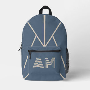 Minimalist Schieferblau und Sand-Beige Monogramm Bedruckter Rucksack