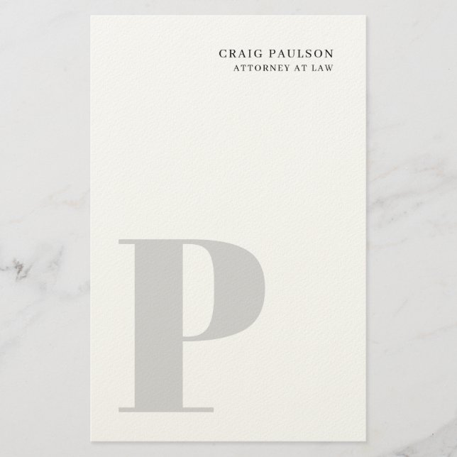 Minimalist schlicht moderne graue Monogramm-Name T Briefpapier (Vorderseite)