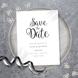 Minimalist Schwarz-Weiß Save-the-Date Ankündigungspostkarte