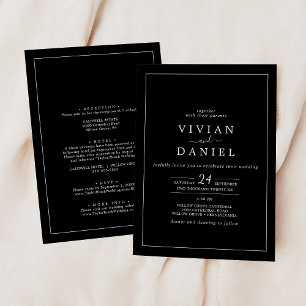 Minimalist Schwarze All-In-One-Hochzeit Einladung