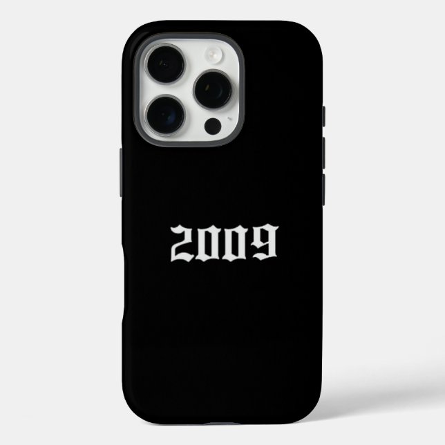 Minimalist schwarze iPhone-Hülle mit „2009“ Gothic Case-Mate iPhone Hülle (Rückseite)
