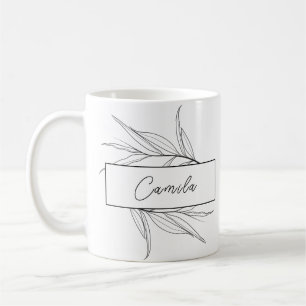Minimalist schwarze personalisierte Blumen Kaffeetasse