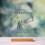 Minimalist Schwarzer Text Bat Mitzvah Klare Willko Acrylschild<br><div class="desc">Dieses moderne klare Acryl-Willkommensschild verleiht jeder Bat-Mizwa-Feier einen sauberen und eleganten Touch. Passen Sie es mit einem Namen und Datum an, um Gäste bei ihrer Ankunft zu begrüßen. Sieht großartig auf einer Staffelei aus, lehnt sich auf einen Tisch oder wird mit Blumen am Eingang kombiniert. Eine zeitlose Option für einen...</div>