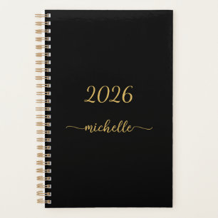 Minimalist Schwarzes Gold Monogramm Name Girly Sch Planer