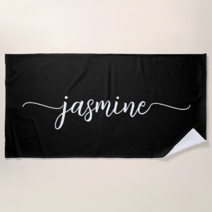 Minimalist Schwarzes Monogramm Name Riesige Schrif Strandtuch