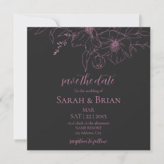 Minimalist Schwarzes Rosa Quadrat Save-the-Date Save The Date