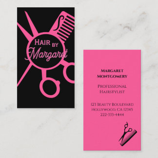 Minimalist Scissors Pink Black Luxury Hair Salon Visitenkarte