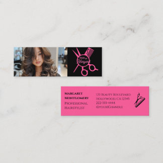 Minimalist Scissors Pink Black Photo Hair Salon Mini Visitenkarte