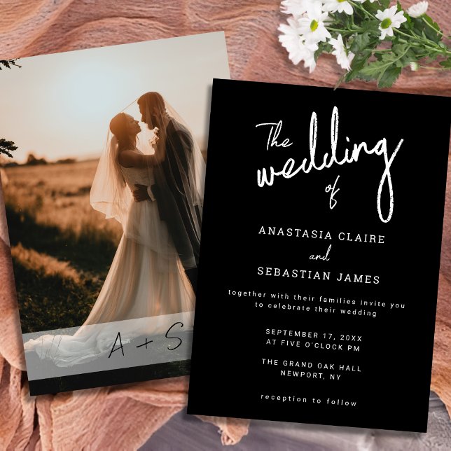 Minimalist Script Black and White Photo Wedding Einladung (Minimalist Script Black and White Photo Wedding Invitation)