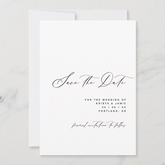 Minimalist Script Black & White Photo Wedding Save The Date (Vorderseite)