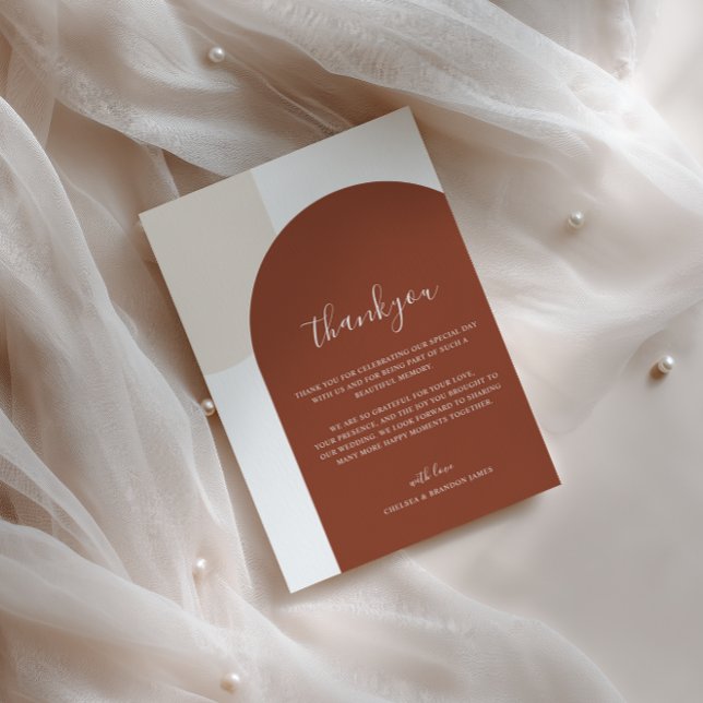 Minimalist Script Boho Terracotta Arch Wedding Dankeskarte (Von Creator hochgeladen)