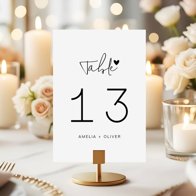 Minimalist Script Heart Modern Wedding Tischnummer (Von Creator hochgeladen)