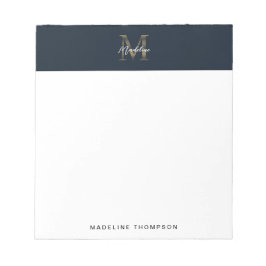 Minimalist Script Metallic Navy Blue Gold Monogram Notizblock