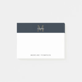 Minimalist Script Metallic Navy Blue Gold Monogram Post-it Klebezettel