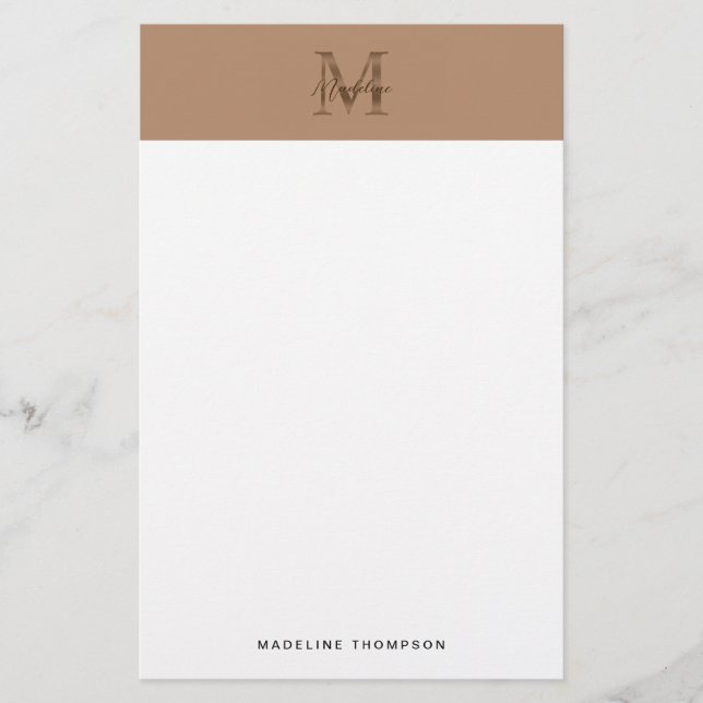 Minimalist Script Metallic Taupe Gold Monogram Briefpapier (Vorderseite)