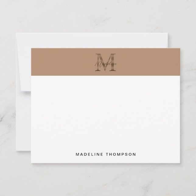 Minimalist Script Metallic Taupe Gold Monogram Mitteilungskarte (Vorderseite)