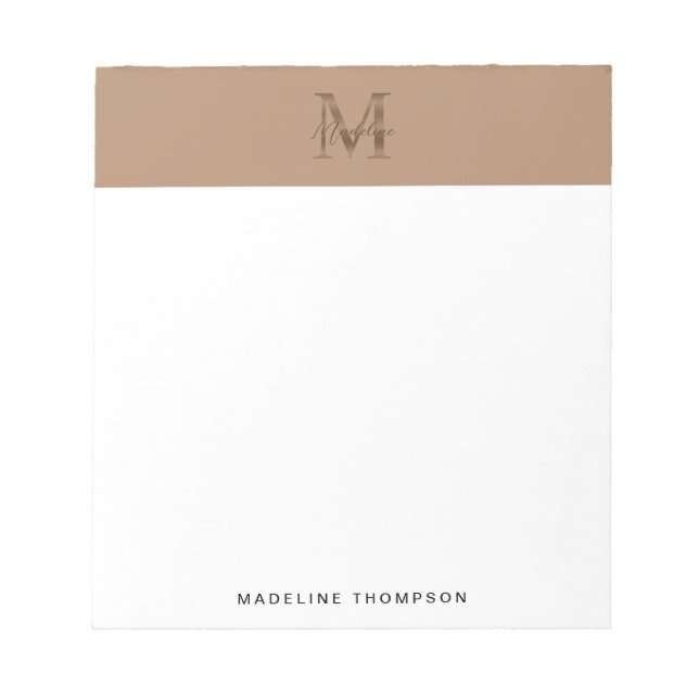 Minimalist Script Metallic Taupe Gold Monogram Notizblock (Vorderseite)