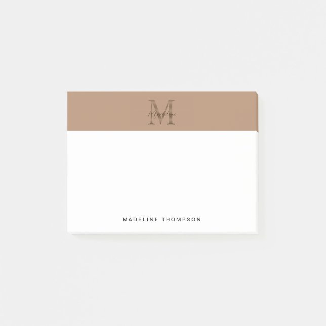 Minimalist Script Metallic Taupe Gold Monogram Post-it Klebezettel (Vorderseite)