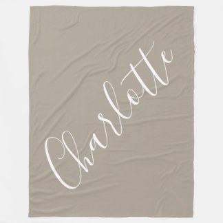 Minimalist Script Personalized Name Taupe Brown Fleecedecke