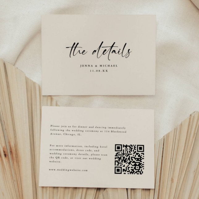Minimalist Script QR Code Wedding Details Begleitkarte (Von Creator hochgeladen)