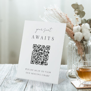 Minimalist Script QR Code Wedding Seating Chart Sockelschild