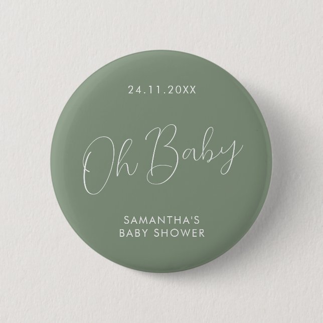 Minimalist Script Sage Green Baby Shower elegant Button (Vorderseite)