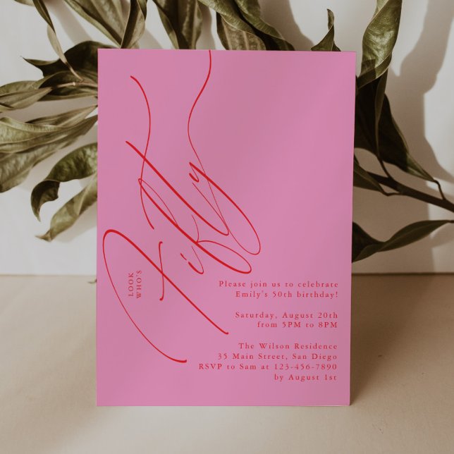 Minimalist Script Typography 50th Birthday Party Einladung (Von Creator hochgeladen)