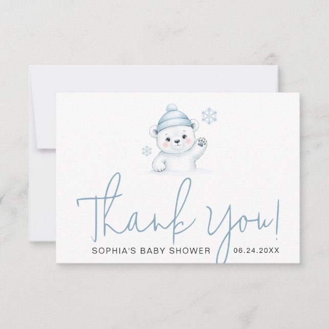 Minimalist Script Typography Winter Baby Shower Dankeskarte (Vorderseite)
