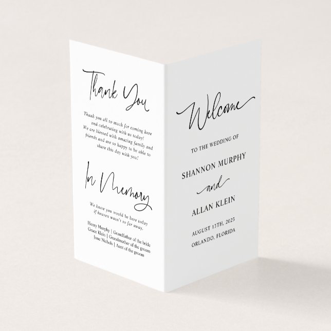 Minimalist Script Wedding Ceremony Program (Vorderseite)
