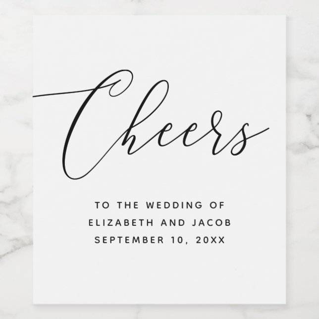 Minimalist Script Wedding | Elegant Calligraphy Weinetikett (Einzelnes Label)