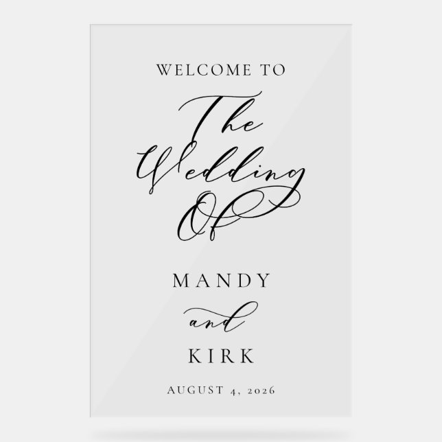 Minimalist Script Wedding Welcome Sign | Elegant  Acrylschild (Vorderseite)