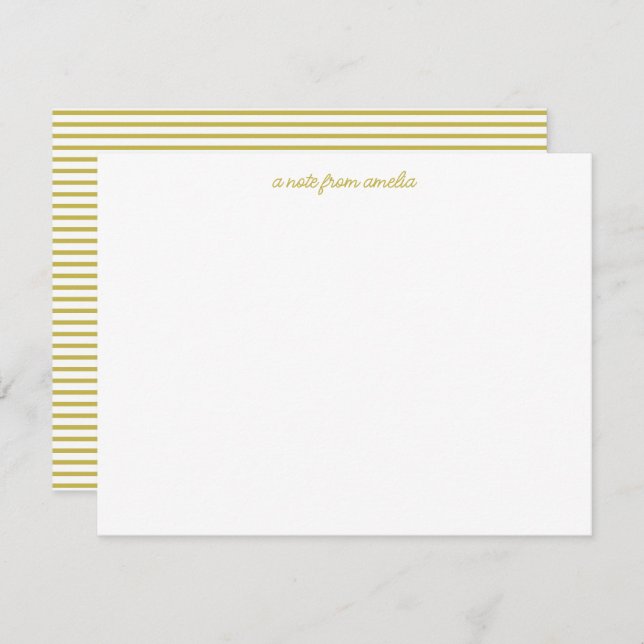Minimalist Script Yellow Stripe Personalized Name Mitteilungskarte (Vorne/Hinten)