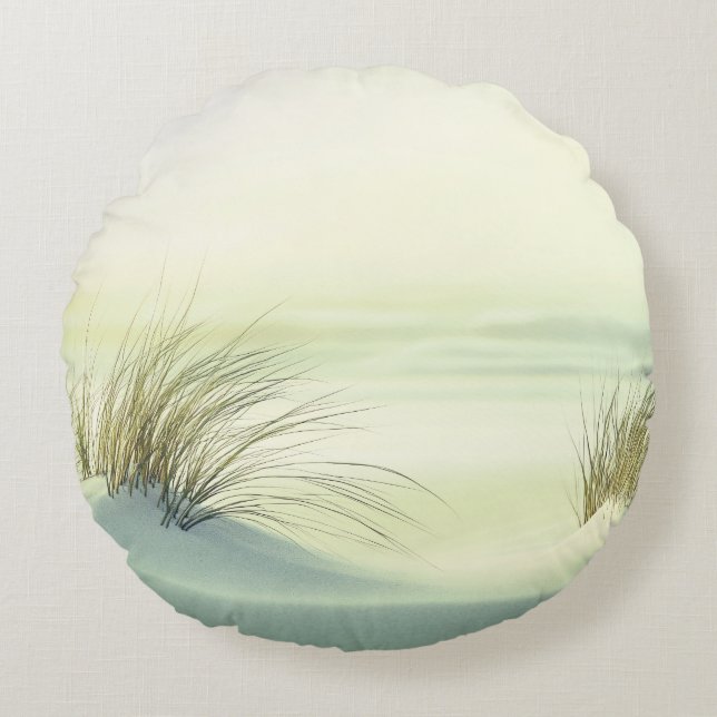 Minimalist Serene White Sand Dunes Beach Rundes Kissen (Vorderseite)