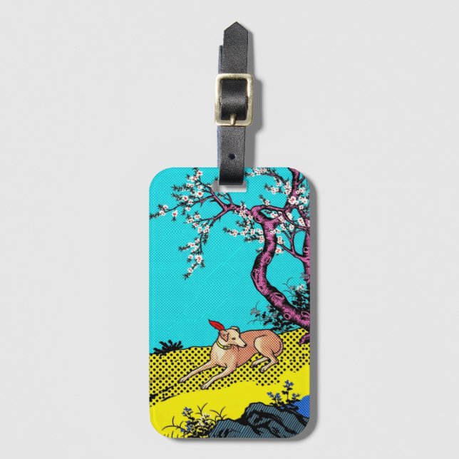 Minimalist Sighthound Silhouette Dog Graphic Gepäckanhänger (Vorderseite Vertikal)