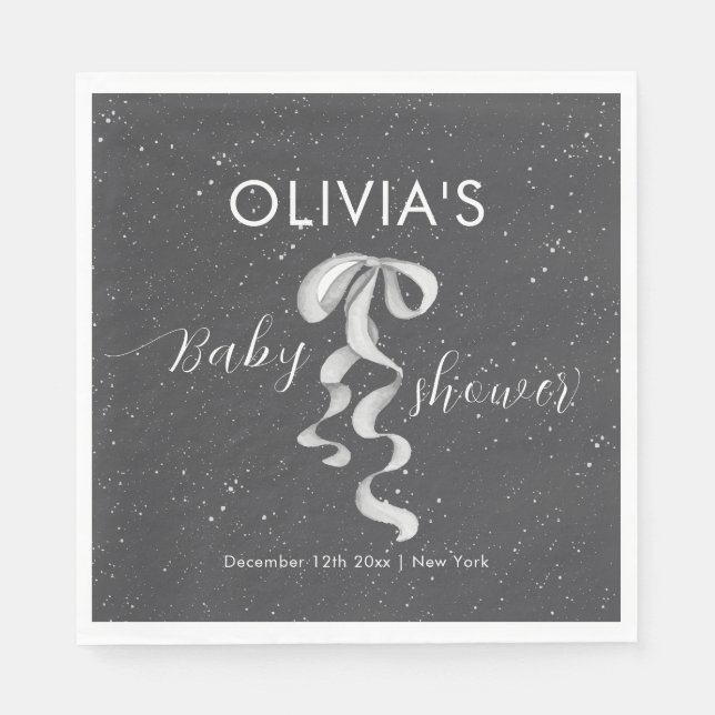 Minimalist Silver Bow Winter Snow Baby Shower  Serviette (Vorderseite)