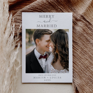 Minimalist Silver Merry and Married Newlywed Foto Feiertagskarte