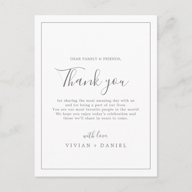 Minimalist Silver Thank You Reception Card Postkarte (Vorderseite)