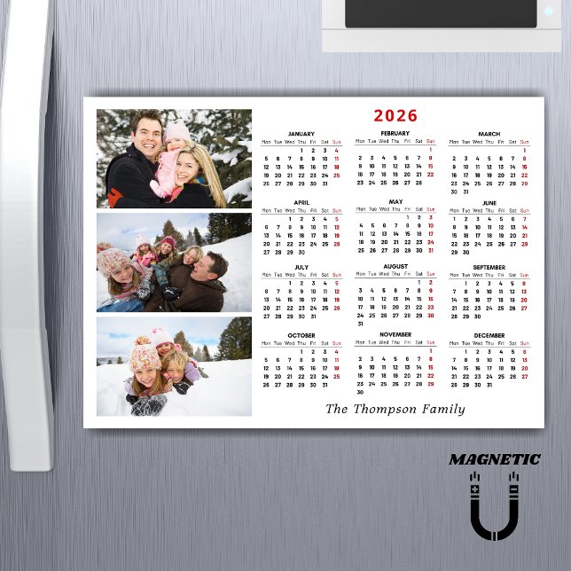 Minimalist Simple 2026 Calendar One Photo Magnet (Von Creator hochgeladen)