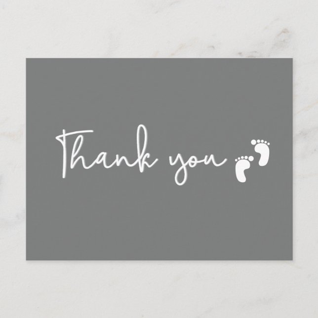 Minimalist simple Baby shower thank you Mod Grey Postkarte (Vorderseite)