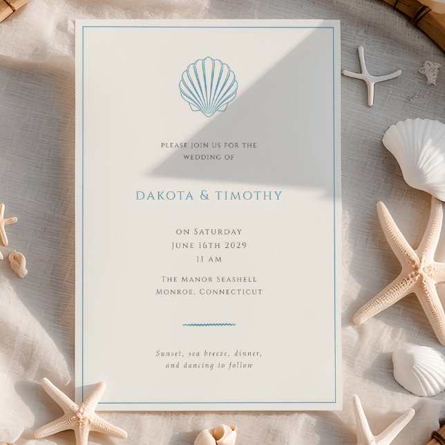 Minimalist Simple Blue Seashell Wedding invitation Einladung (Minimalist Simple Blue Seashell Wedding invitation)