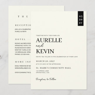 Minimalist Simple Elegant Ivory QR Code Wedding Einladung