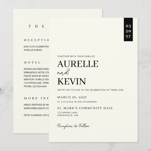 Minimalist Simple Elegant Ivory QR Code Wedding  Einladung (Vorne/Hinten)