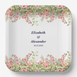 Minimalist Simple Pretty rose vine floral wedding Pappteller