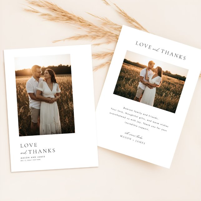 Minimalist Simple Script with Boho Wedding Photo  Dankeskarte (Von Creator hochgeladen)