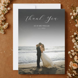 Minimalist Simple Script with Wedding Photo Dankeskarte