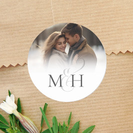 Minimalist Simple Wedding Monogram Ampersand Photo Runder Aufkleber