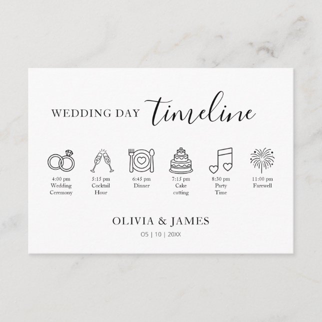 Minimalist Simple Wedding Timeline Begleitkarte (Vorderseite)